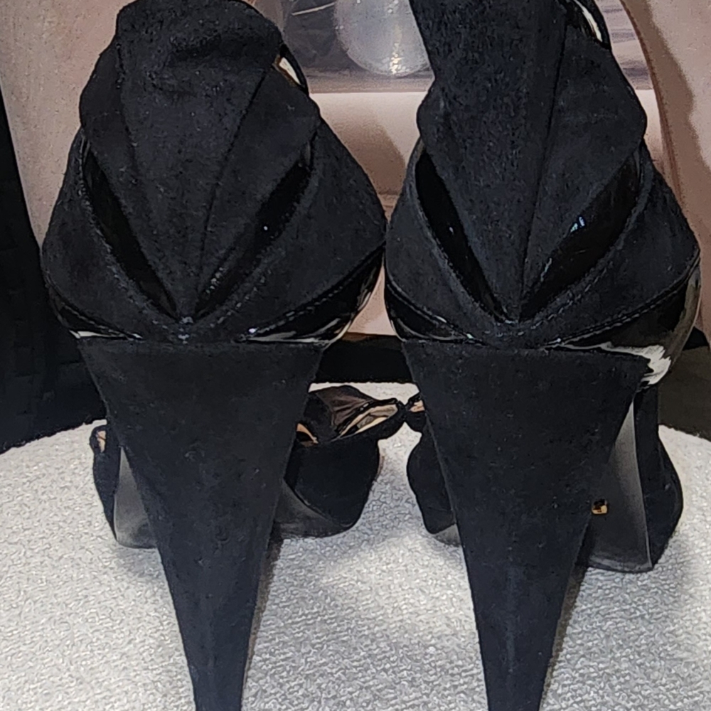 PRADA Camoscio Taffetas Pumps Black Patent / Suede Leather Size 39 Italy - Picture 7 of 13